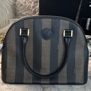 Vintage Fendi Pequin Brown & Black Striped Dome Satchel